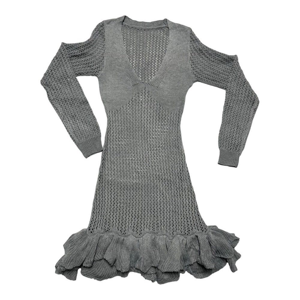 Gray‎ Knit Dress with Ruffle Hem